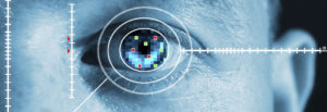 iris scan for security or identification. Eye with scanner and computer interface